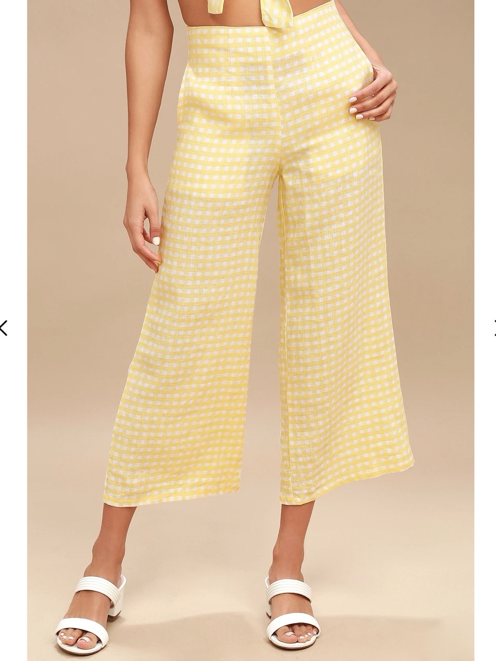 Faithfull the Brand Yellow Gingham Cropped Wide-Leg Pants